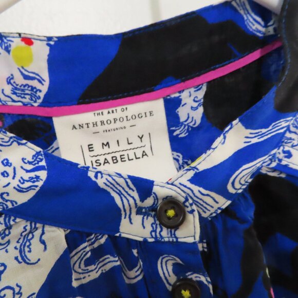 Anthropologie Emily Isabella Blue Panther Print Top XS - Picture 4 of 9